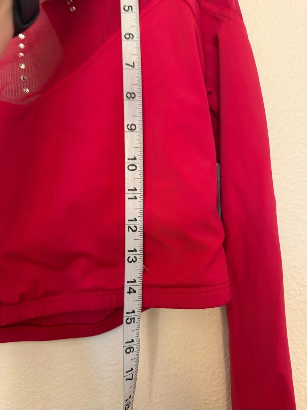 Weissman Ivy Sky dance red Crystal Mesh Crop Top Long sleeve MT11572 LA Large